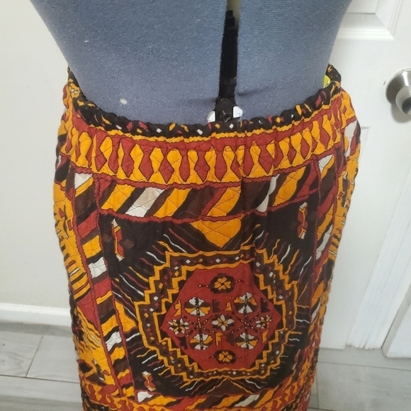 Vintage 70s Quilted Loomtogs Bohemian Maxi Skirt Geometric Retro Size Large - Picture 2 of 3